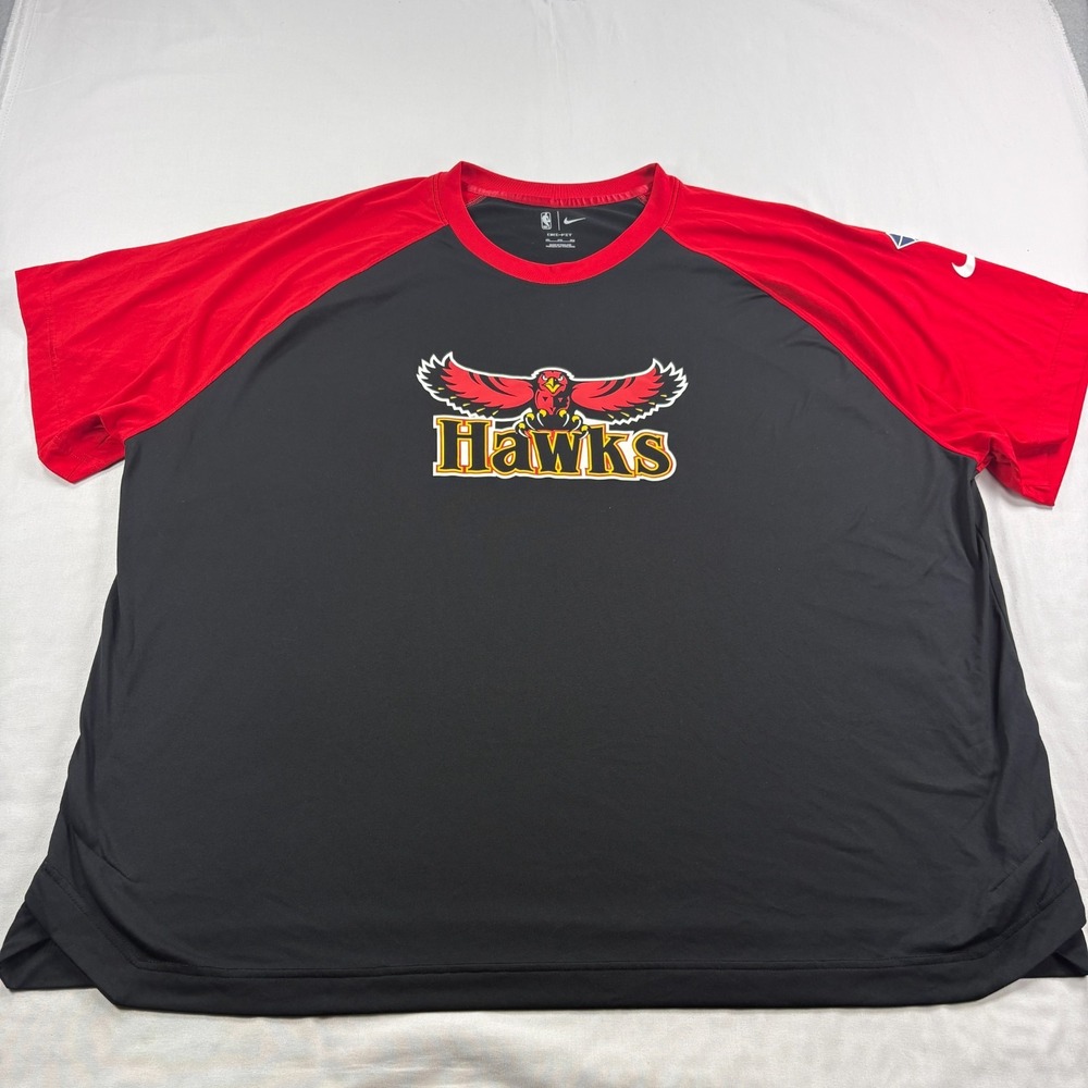 Atlanta Hawks Nike Shirt Mens 3XL Black Red Dri Fit Big Logo Crew Neck NBA